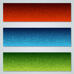 Digital circuit banners vector templates collection