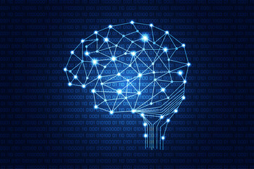 abstract technology science concept brain digital link on hi tech blue binary background