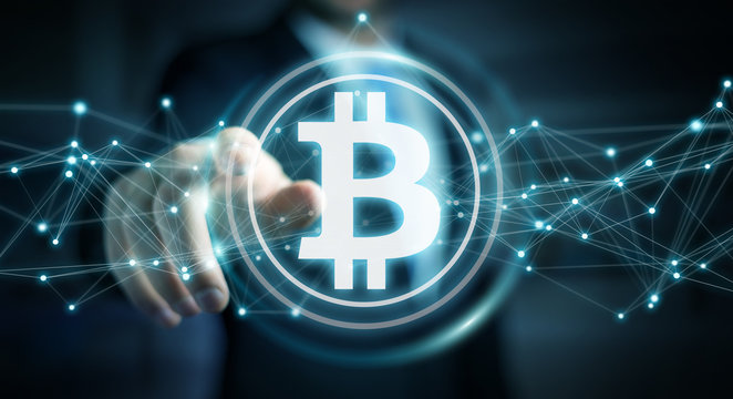 Businessman using bitcoins cryptocurrency 3D rendering