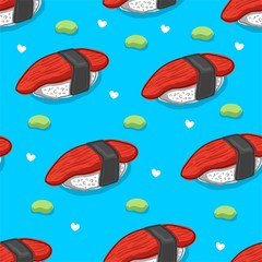 japanese food/sushi/onigiri seamless pattern on blue background