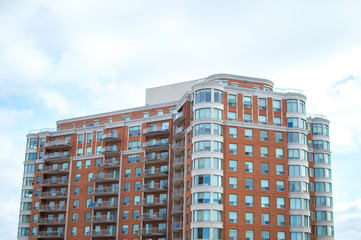 Modern condo buildings with huge windows and balconies in Montreal, Canada