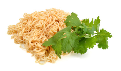 Egg noodles, isolated on white background.