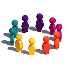 Simplified Human Characters in a circle. 3D illustration