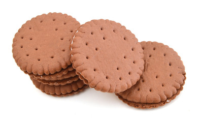 chocolate cookies with creme filing isolated on white background