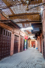 Beautiful street of old medina in Marrakesh, Morocco