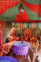 Traditional interior of cafe in Marrakesh, Morocco