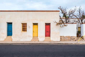 Colorful doors on an old building