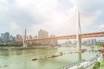 Chongqing urban architectural landscape skyline and River Bridge