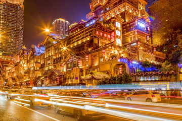 Nightscape of traditional architectural landscape in Chongqing