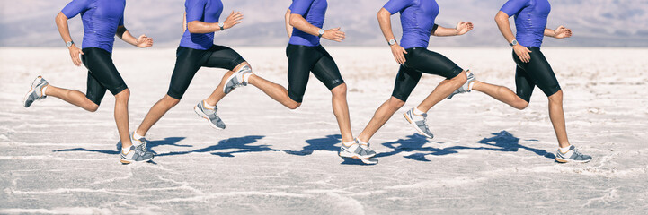 Biomechanis of running - gait cycle movement analysis of runner sprinting through desert jogging...