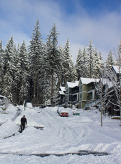 Road and Street Neighbourhood in Snow Storm Winter
