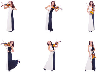 Woman playing violin isolated on white background