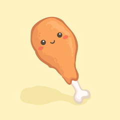 Cute Drumstick Fried Chicken Leg Vector Illustration Cartoon Character Icon