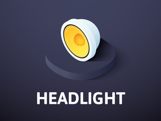 Headlight isometric icon, isolated on color background