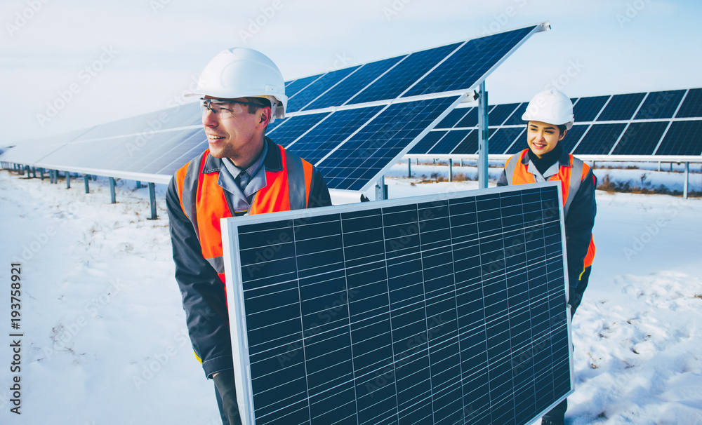 Wall mural solar power station worker