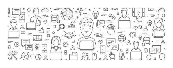 Vector line web banner for outsourcing