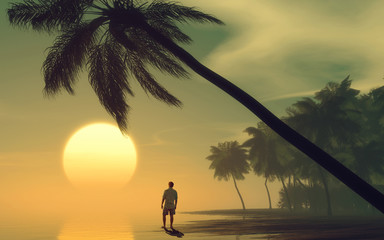 Man on the beach at sunset