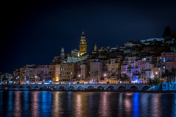 Night streets of the French city of Menton