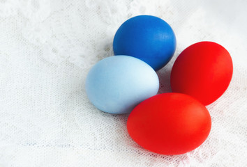 Colorful Painted Easter Eggs On A Lace