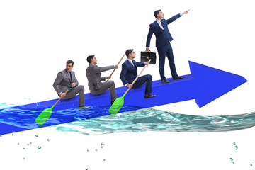 Teamwork concept with businessmen on boat
