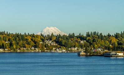 Olympia waterfront with Mt. Rainier in the background