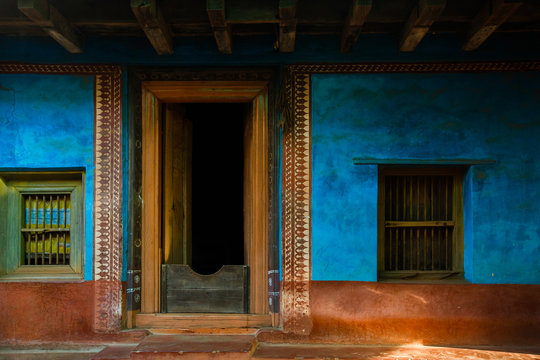 beautiful facade of antique colorful building in Asia 