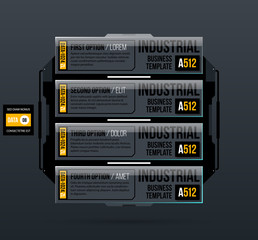 Four banners/options template in industrial style on dark gray background