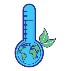earth planet inside thermometer leaves environment warning symbol vector illustration blue green design
