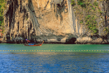 Fototapeta na wymiar Long boat on Andaman sea, Poda island in Thailand