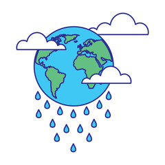 globe planet world cloud rain storm vector illustration blue green design