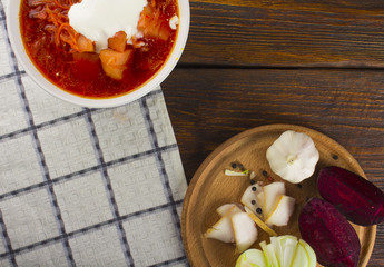 plate with a winter soup-borscht