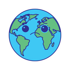 cartoon earth globe planet sad character vector illustration blue green design
