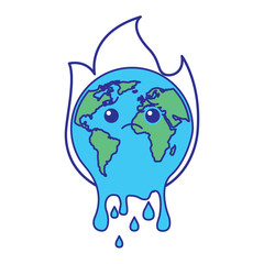 cartoon melted sad burning earth globe world vector illustration blue green design