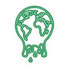 melting globe planet earth warming environment concept vector illustration green neon line graphic