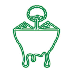 leafy tree mountains melted landscape warning vector illustration green neon line graphic