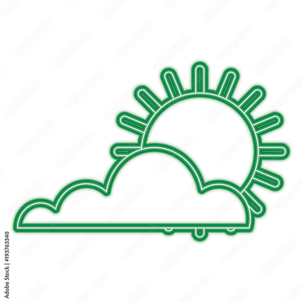 Sticker sun cloud weather summer hot forecast vector illustration green neon line graphic