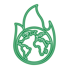 earth on fire planet is burning disaster warning vector illustration green neon line graphic