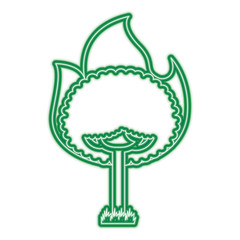 round fire tree burning damage ecology vector illustration green neon line graphic