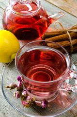 Fruit berry tea in the cup served on table