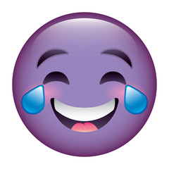 cute purple smile emoticon happy tears vector illustration