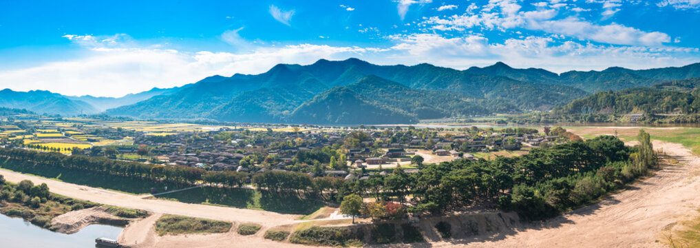 Hahoe Village landscape in autumn, panorama