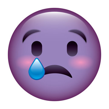 cute purple smile emoticon sad tear vector illustration