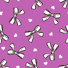 Cute seamless pattern with beautiful hand drawn bows. Vector doodle illustration.  Cloth design, wallpaper, wrapping.