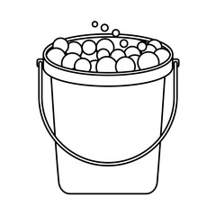 bucket with soap bubbles cleaning house vector illustration outline image