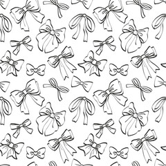 Cute seamless pattern with beautiful hand drawn bows. Vector doodle illustration.  Cloth design, wallpaper, wrapping.