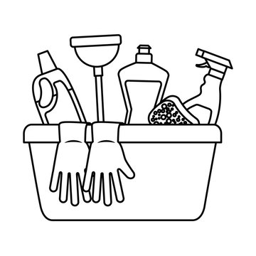 cleaning supplies in bucket outline clip art preview