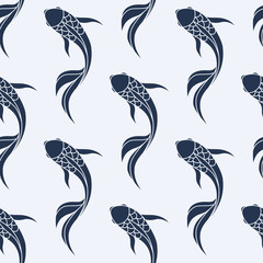 Naklejka premium Japanese seamless pattern with koi carps. Chinese vector background with koi fish.