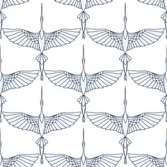 Fotobehang Japanse stijl Japans naadloos patroon met mooie kranen. Chinese vectorachtergrond met vliegende vogels. Ornament met oosterse motieven.