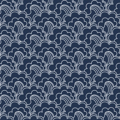 Traditional oriental seamless pattern with ocean waves, foam, splashes. Japanese seamless vector ornaments with traditional motives.