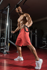 Fototapeta na wymiar Bodybuilder Doing Heavy Weight Exercise For Biceps